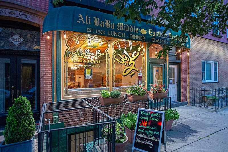 Outside of restaurant at dusk